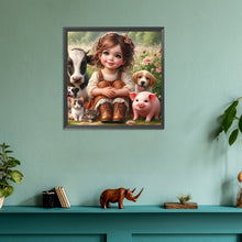 Load image into Gallery viewer, Diamond Painting - Full Round - Kitten, puppy, piglet, calf girl (30*30CM)

