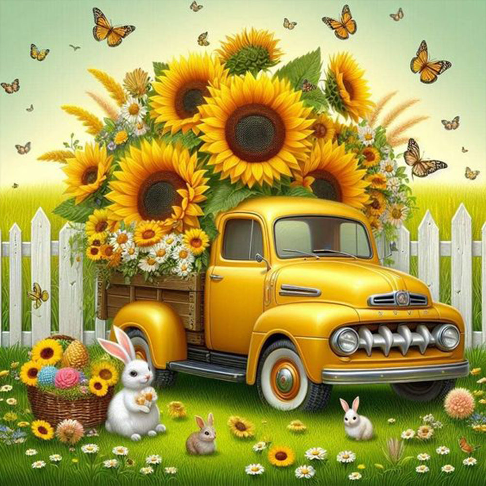 Diamond Painting - Full Round - Sunflower garden car (30*30CM)