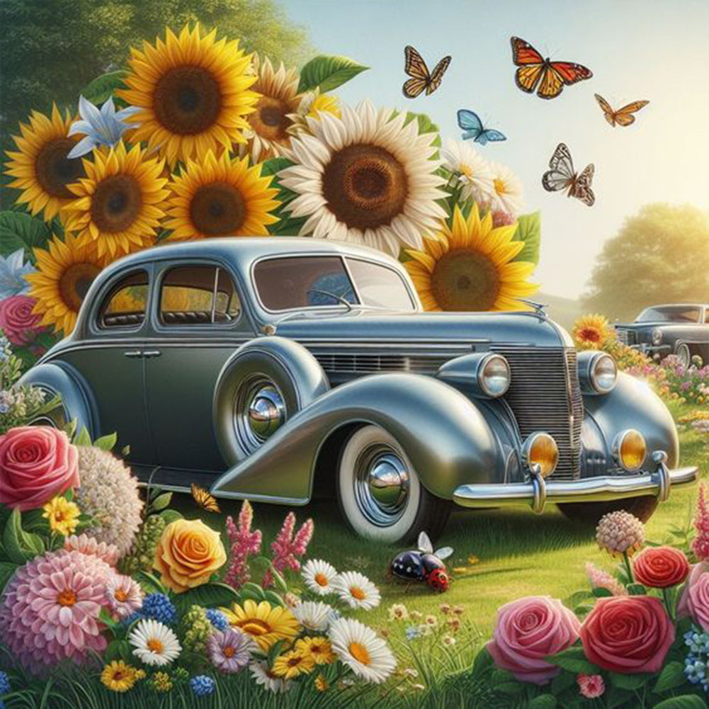 Diamond Painting - Full Round - Sunflower garden car (30*30CM)