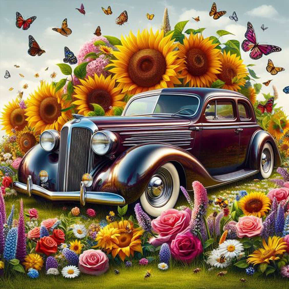 Diamond Painting - Full Round - Sunflower garden car (30*30CM)