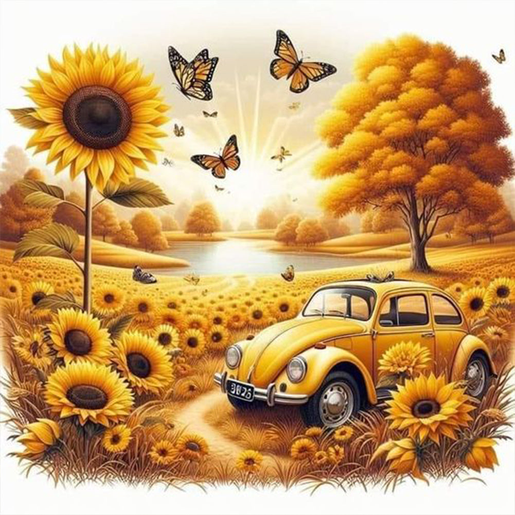 Diamond Painting - Full Round - Sunflower garden car (30*30CM)