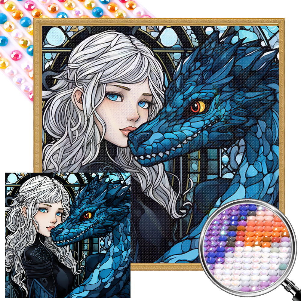 AB Diamond Painting - Full Round - girl and dragon (40*40CM)
