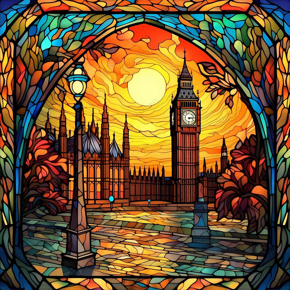 Diamond Painting - Full Round - glass art british big ben (40*40CM)