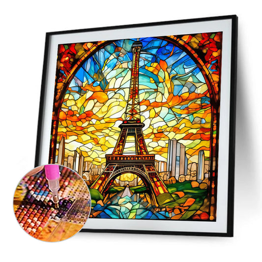 Diamond Painting - Full Round - glass art eiffel tower (40*40CM)