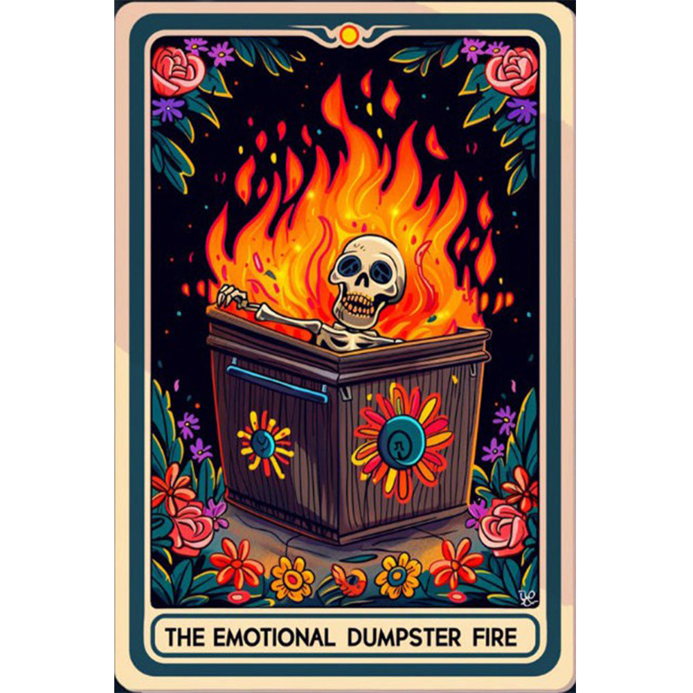 Diamond Painting - Full Round - Halloween emotional trash can with flames (40*60CM)