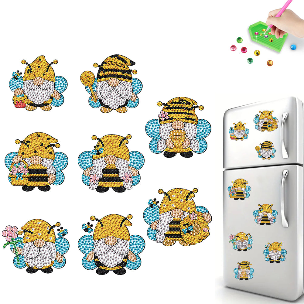 8Pcs Special Shape Bee Gnome Diamond Painting Fridge Stickers for Home Decor