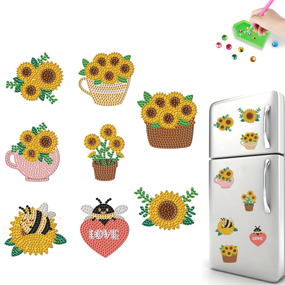 8Pcs Special Shape Sunflower Diamond Painting Fridge Stickers for Home Decor