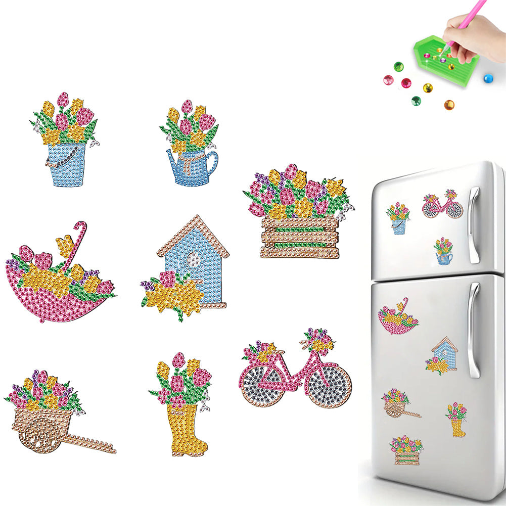 8Pcs Special Shape Bouquet Diamond Painting Fridge Stickers for Home Decor