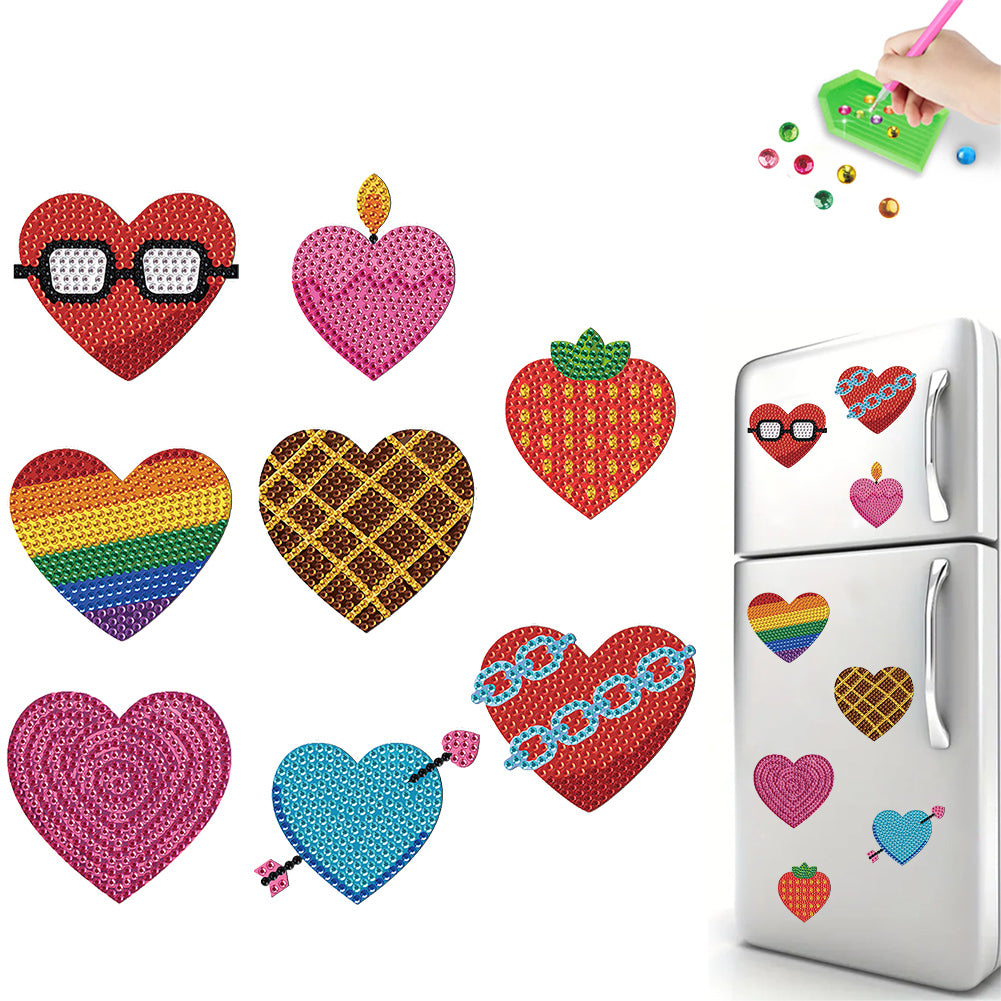 8Pcs Special Shape Heart Diamond Painting Fridge Stickers for Home Decor