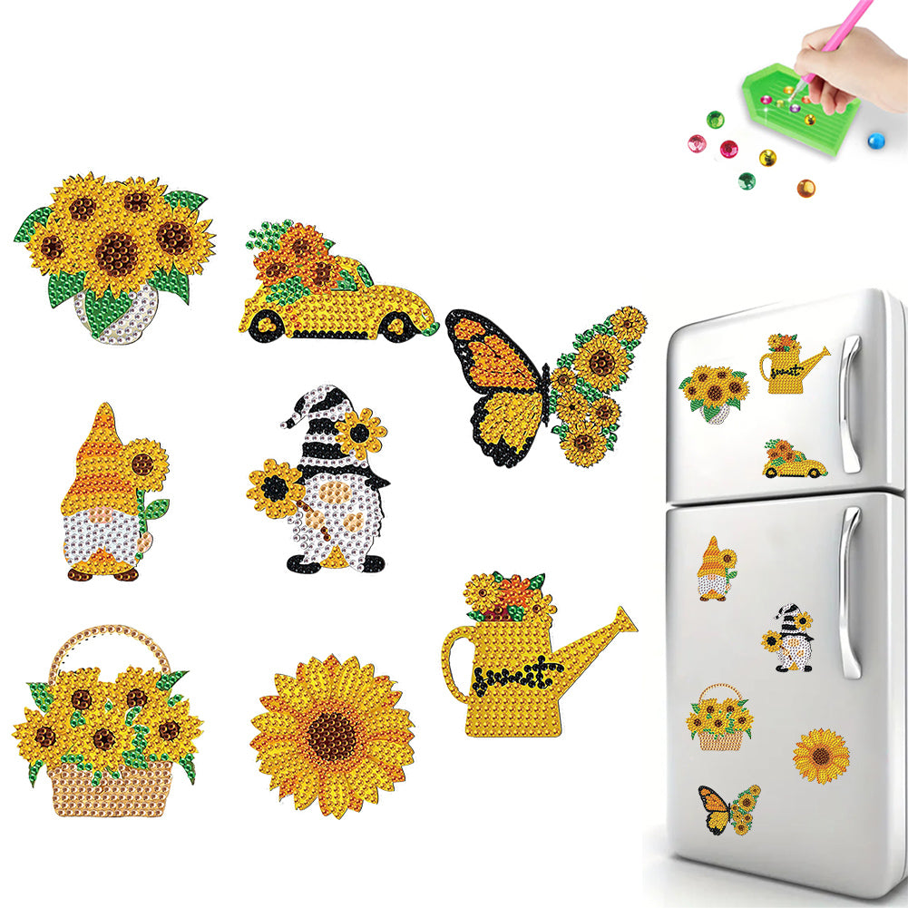8Pcs Special Shape Sunflower Diamond Painting Fridge Stickers for Home Decor