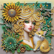 Load image into Gallery viewer, Diamond Painting - Partial Special Shaped - sunflower cat girl (30*30CM)

