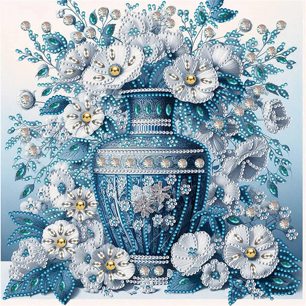 Diamond Painting - Partial Special Shaped - Hundred-flower porcelain vase (30*30CM)