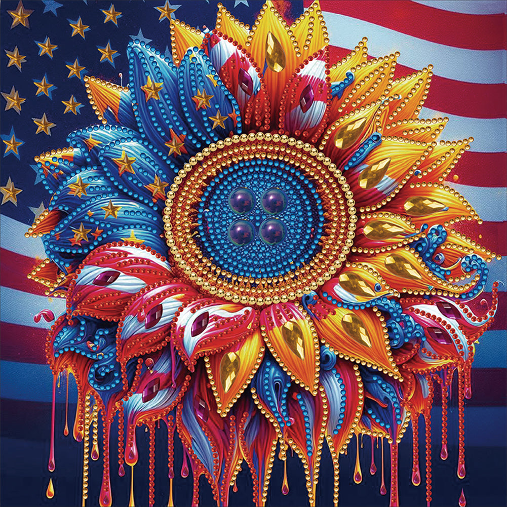 Diamond Painting - Partial Special Shaped - independence day sunflower (30*30CM)