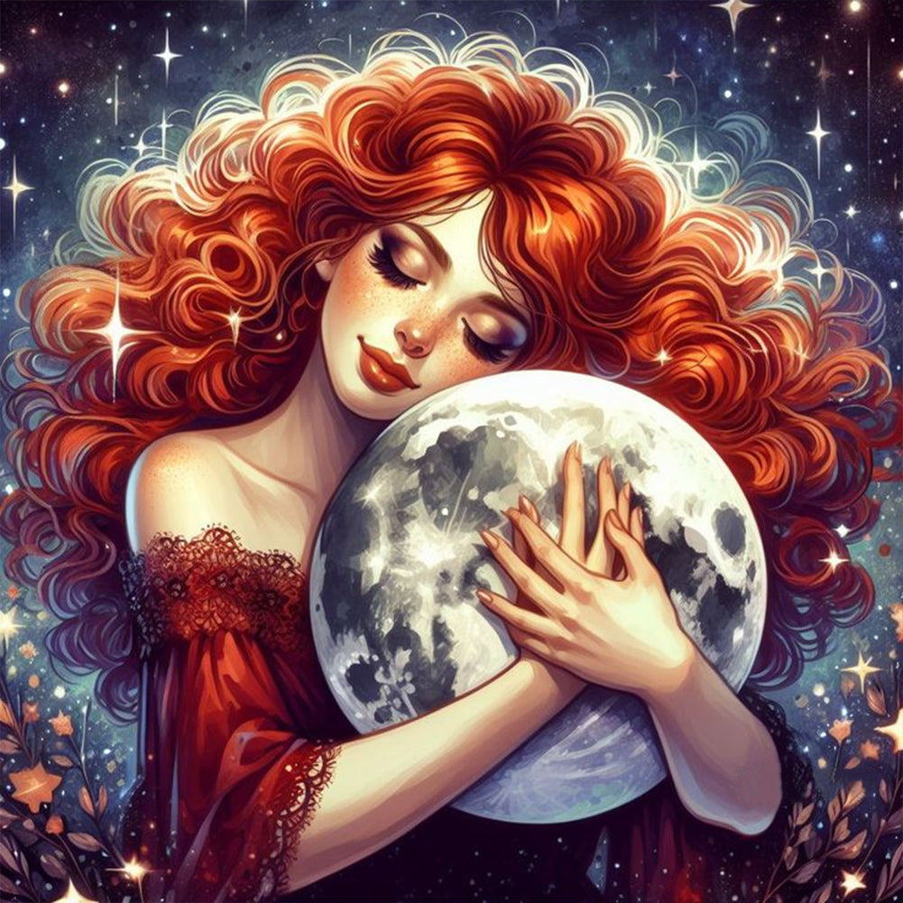 Diamond Painting - Full Round - Fantasy Starry Red-haired Girl (40*40CM)