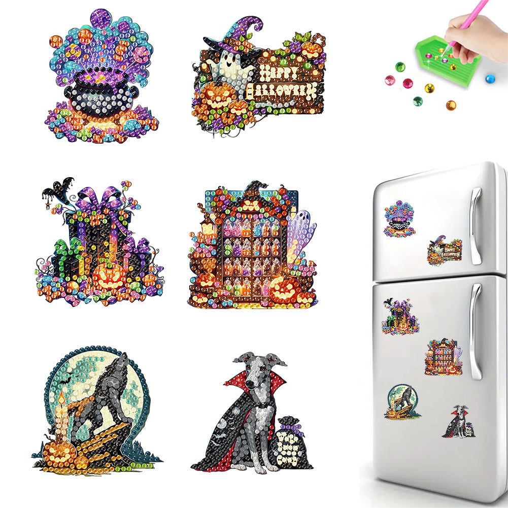 6Pcs Acrylic Halloween Elements Fridge Stickers Diamond Art Magnets Decals