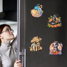 Load image into Gallery viewer, 6Pcs Acrylic Pumpkin Fridge Stickers Diamond Painting Art Magnets Decals
