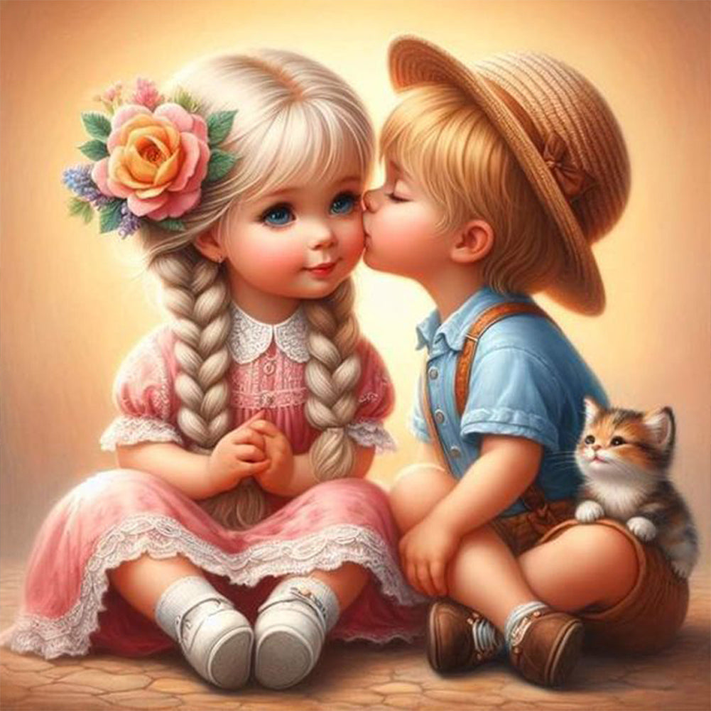 Diamond Painting - Full Round - boy kissing girl (40*40CM)