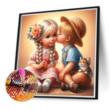 Load image into Gallery viewer, Diamond Painting - Full Round - boy kissing girl (40*40CM)
