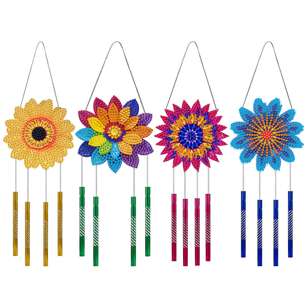 4Pcs Acrylic Colorful Flower Diamond Painting Wind Chimes DIY Crystal Wind Chime