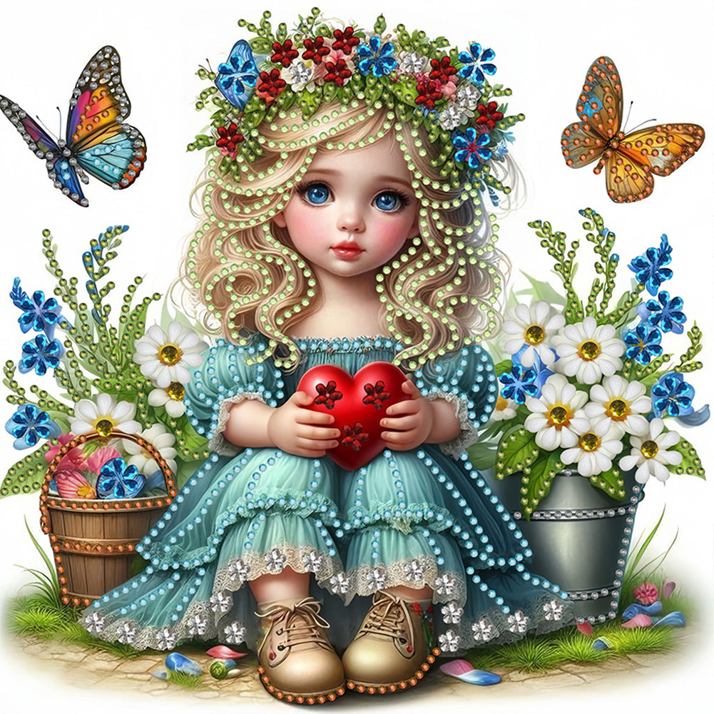 Diamond Painting - Partial Special Shaped - Girl in the flower bush (30*30CM)