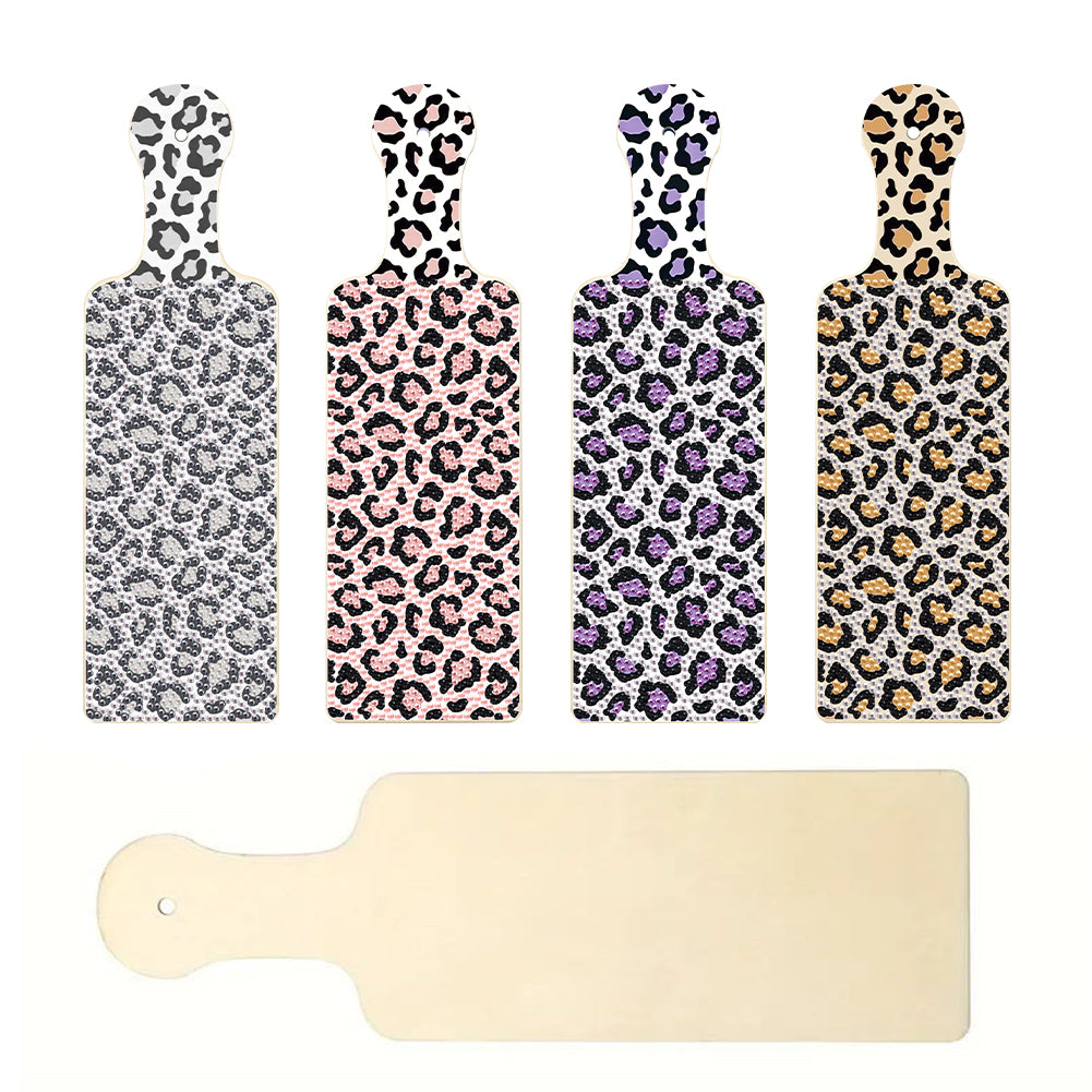 4Pcs Leopard Print Diamond Decorative Serving Tray for Desk Coffee Table