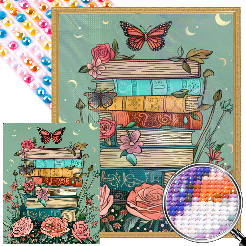 AB Diamond Painting - Full Round - Books and Flowers and butterflies (40*50CM)