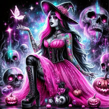 Load image into Gallery viewer, Diamond Painting - Full Round - Black and pink witch (40*40CM)
