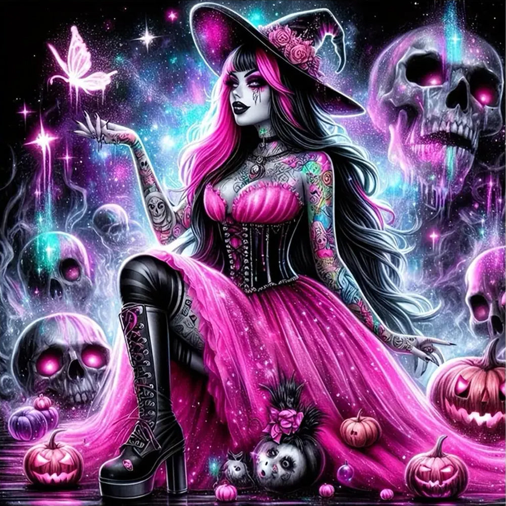 Diamond Painting - Full Round - Black and pink witch (40*40CM)