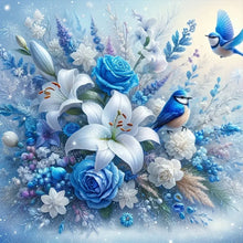 Load image into Gallery viewer, Diamond Painting - Full Round - Blue flowers and birds (40*40CM)
