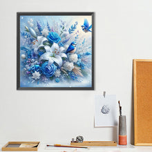 Load image into Gallery viewer, Diamond Painting - Full Round - Blue flowers and birds (40*40CM)
