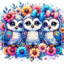 Load image into Gallery viewer, Diamond Painting - Full Round - Flowers and three owls (30*30CM)
