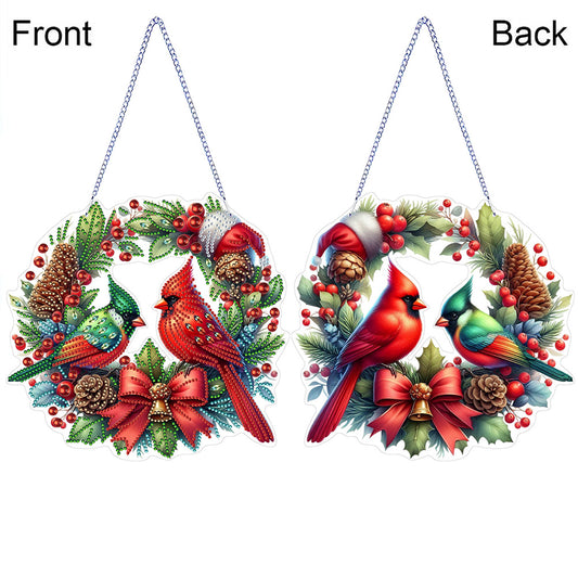 Cardinal DIY 5D Diamond Art Painting Wreath Hanging Sign for Wall Door Decor