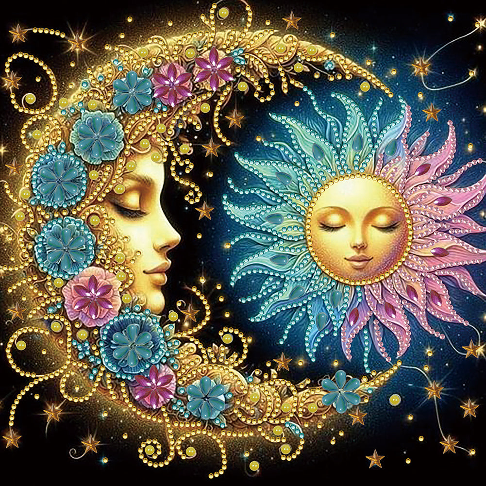 Diamond Painting - Partial Special Shaped - Flowers, stars and moon (30*30CM)