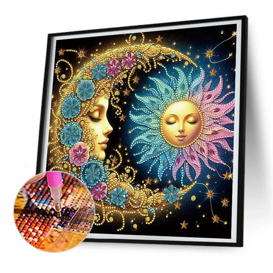 Diamond Painting - Partial Special Shaped - Flowers, stars and moon (30*30CM)