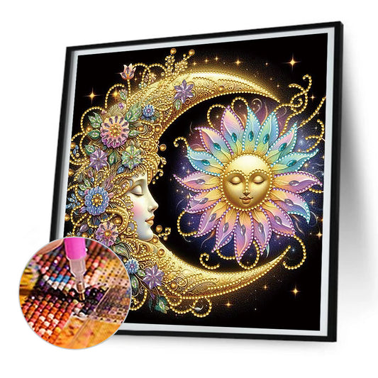 Diamond Painting - Partial Special Shaped - Flowers, stars and moon (30*30CM)