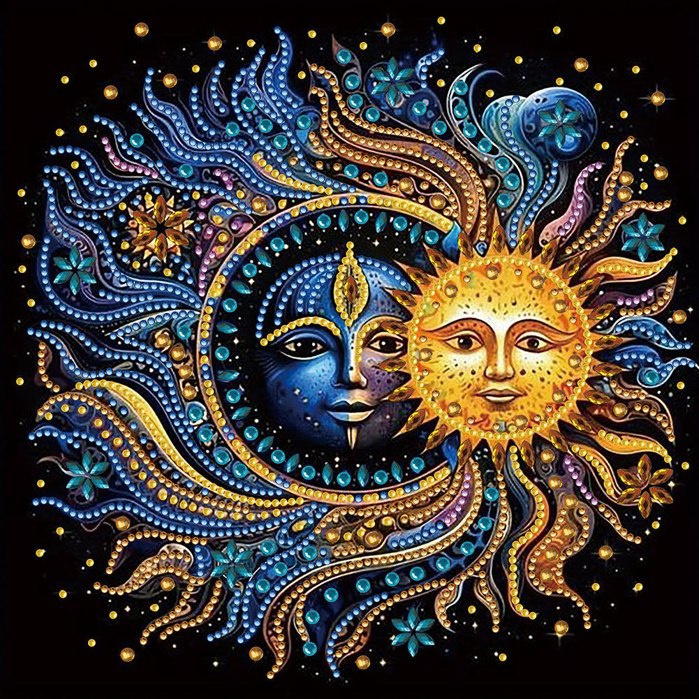 Diamond Painting - Partial Special Shaped - Flowers, stars and moon (30*30CM)