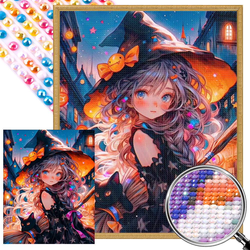 AB Diamond Painting - Full Round - Little witch and black cat (40*50CM)