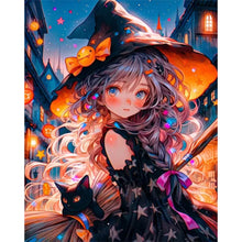 Load image into Gallery viewer, AB Diamond Painting - Full Round - Little witch and black cat (40*50CM)
