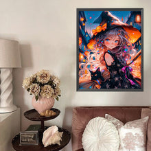 Load image into Gallery viewer, AB Diamond Painting - Full Round - Little witch and black cat (40*50CM)
