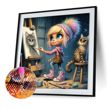 Load image into Gallery viewer, Diamond Painting - Full Round - Pixels Girl drawing a kitten (30*30CM)
