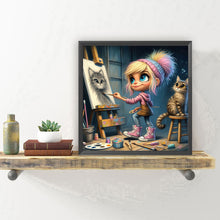 Load image into Gallery viewer, Diamond Painting - Full Round - Pixels Girl drawing a kitten (30*30CM)
