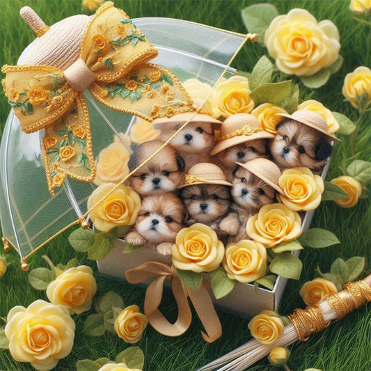 Diamond Painting - Full Round - Lawn Puppy Gift (30*30CM)