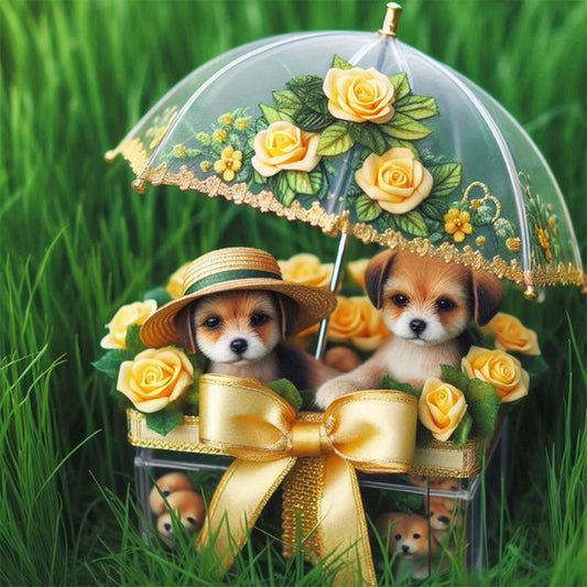 Diamond Painting - Full Round - Lawn Puppy Gift (30*30CM)