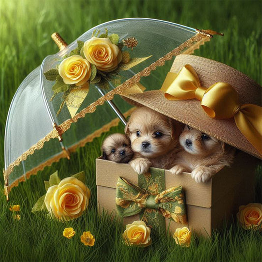 Diamond Painting - Full Round - Lawn Puppy Gift (30*30CM)