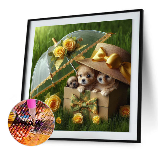 Diamond Painting - Full Round - Lawn Puppy Gift (30*30CM)