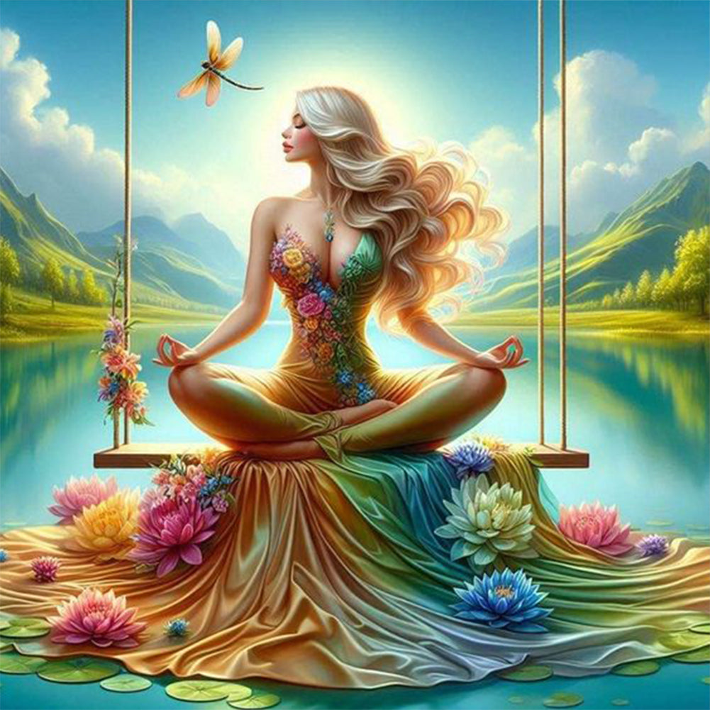 Diamond Painting - Full Round - Woman Sitting on Swing (30*30CM)