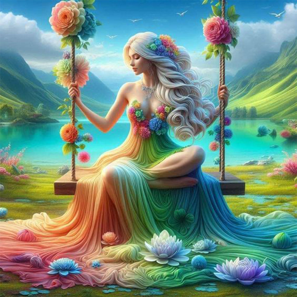 Diamond Painting - Full Round - Woman Sitting on Swing (30*30CM)