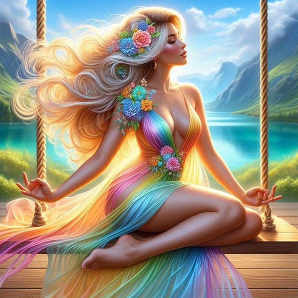 Diamond Painting - Full Round - Woman Sitting on Swing (30*30CM)
