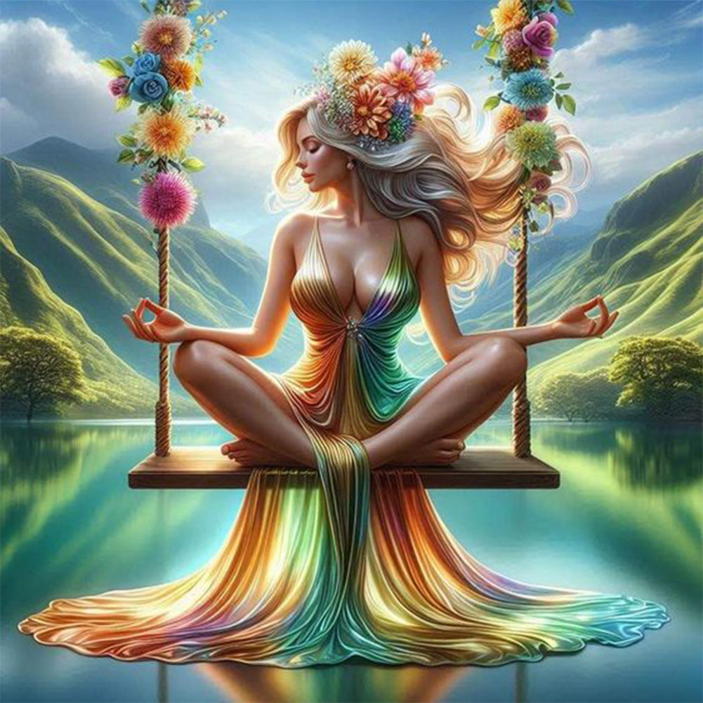 Diamond Painting - Full Round - Woman Sitting on Swing (30*30CM)