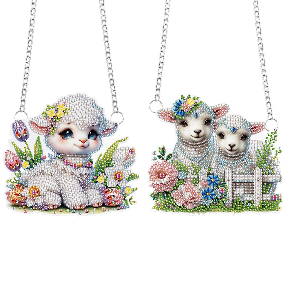 2Pcs PET Special Shaped Cute Lamb Diamond Painting Hanging Decor Bedroom Decor